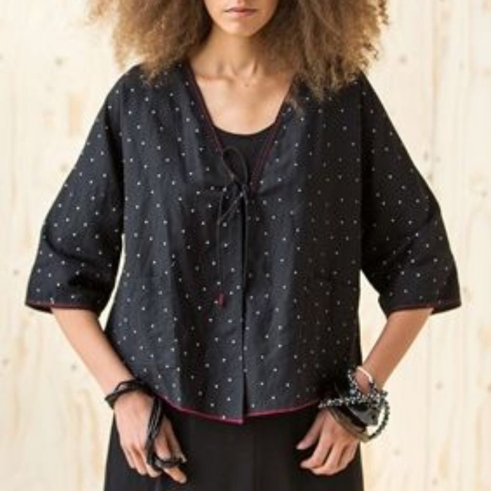 Gudrun Sjoden Piri polka dot tie front jacket top